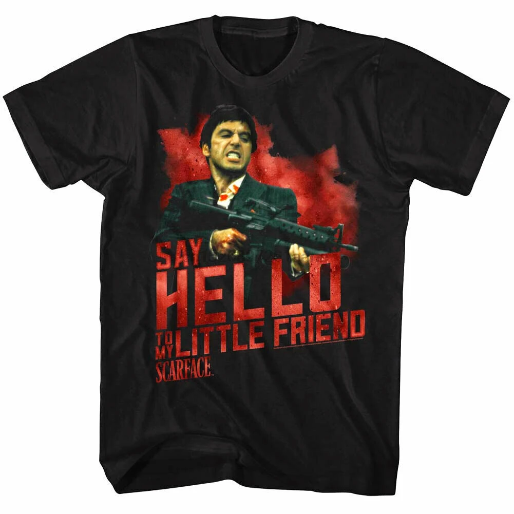 Мужская футболка со шрамом и надписью Hello To My Little Friend с брызгами крови