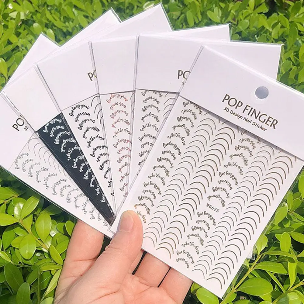 

3D Rose Gold Nail Foil Nail Stickers Metal Stripe Lines Letters Decals Curve Nail Art Sliders Adhesive Decorations Manicure