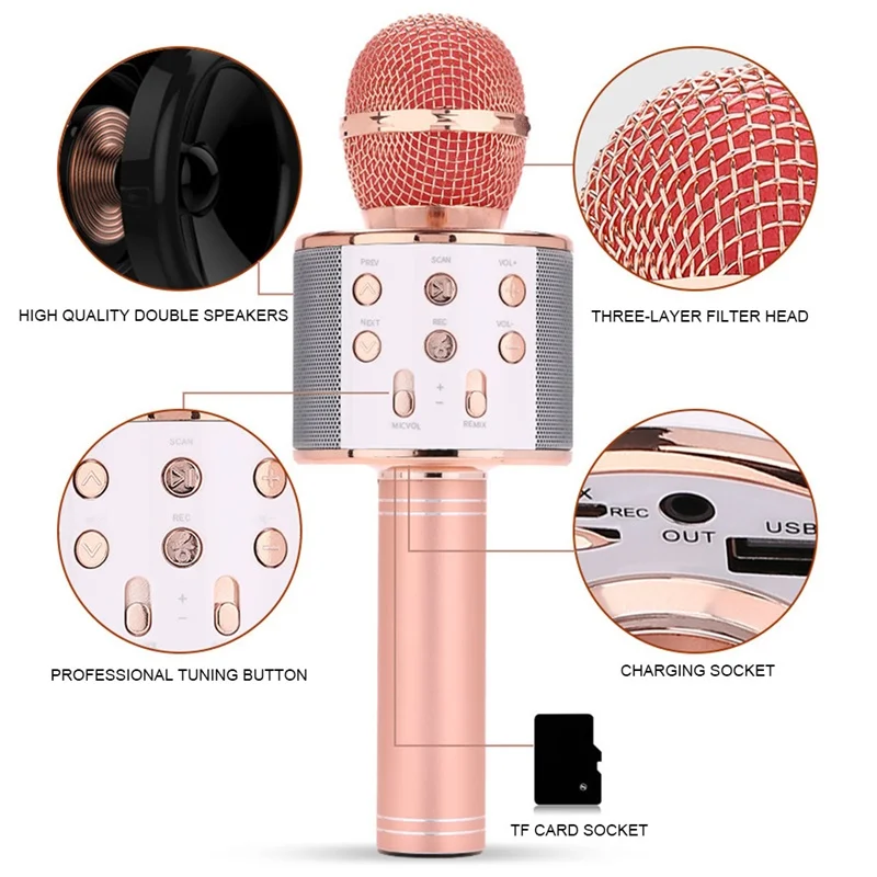 

Bluetooth Karaoke Microphone Wireless Microphones Professiona Speaker Handheld Microfone Player Willkey Singing Recorder Mic