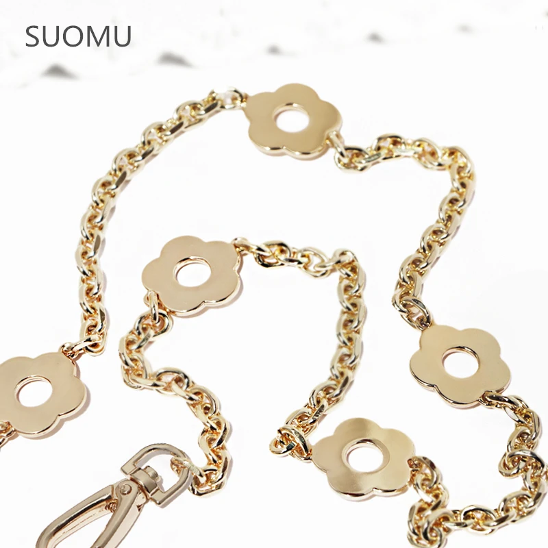 

Дизайнерская металлическая цепочка с цветами, 0,7 см, ремешок для сумки, Золотая, серебряная, черная цепочка, 7 мм, сумка, кошелек, Сменные аксе...