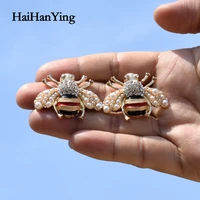 new bee insect pearl fashion womens earrings gold bumblebee enamel stud earrings korean earrings