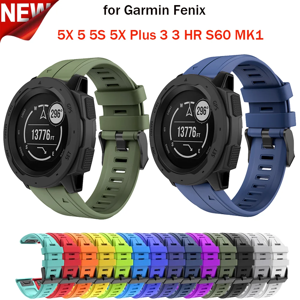 

26 22 20MM Watchband Quick Release Strap for Garmin Fenix 5 5X 3 3HR 6X 6 6S Watch Bracelet Silicone Replacement Easy fit straps