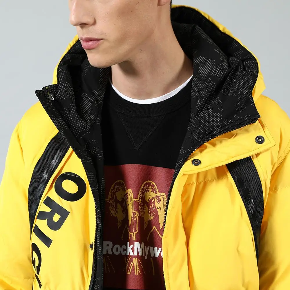 Мужская куртка на белом утином пуху SIMWOOD модная приталенная парка с надписью в