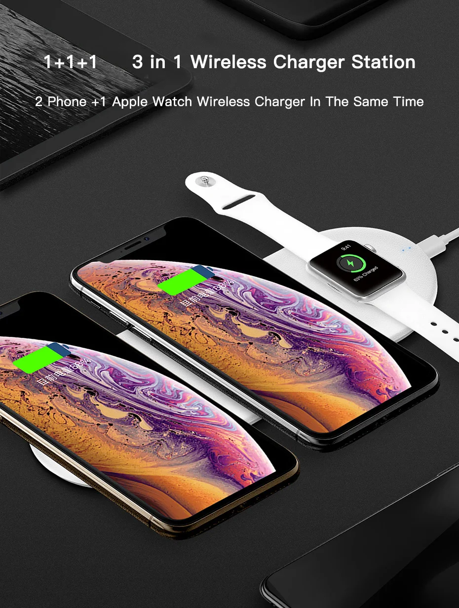 3 в 1 Qi Смарт Беспроводное зарядное утройство для телефона Pad для iPhone 11 Pro XS Max XR X 8 для Apple Watch AirPods Быстрая Зарядка Док-станция