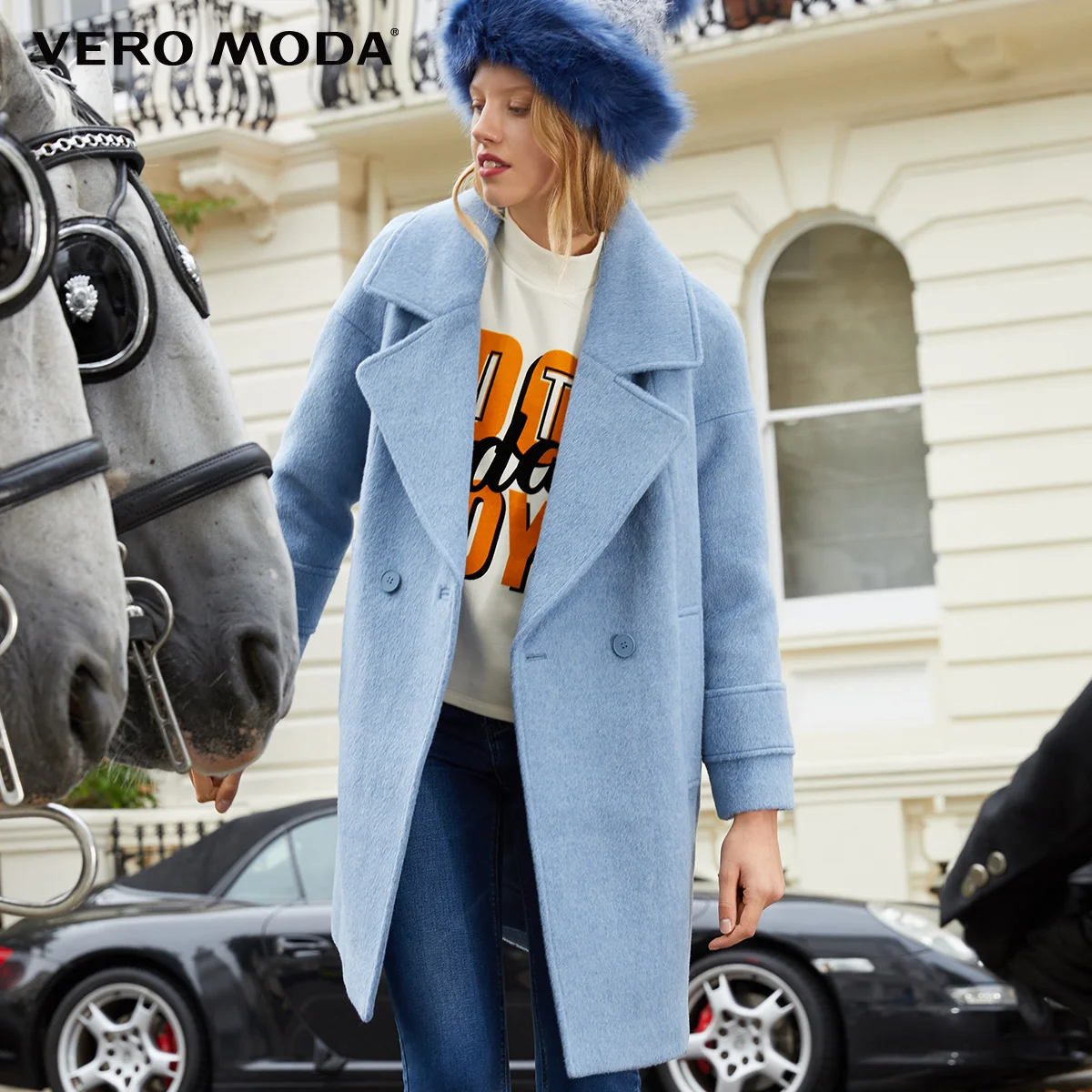 Vero Moda женское длинное шерстяное пальто с отворотом и открытыми плечами | 318327518 - Цвет: Tealc blue mel.