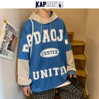 Мужская винтажная толстовка с капюшоном и надписью, в стиле пэчворк