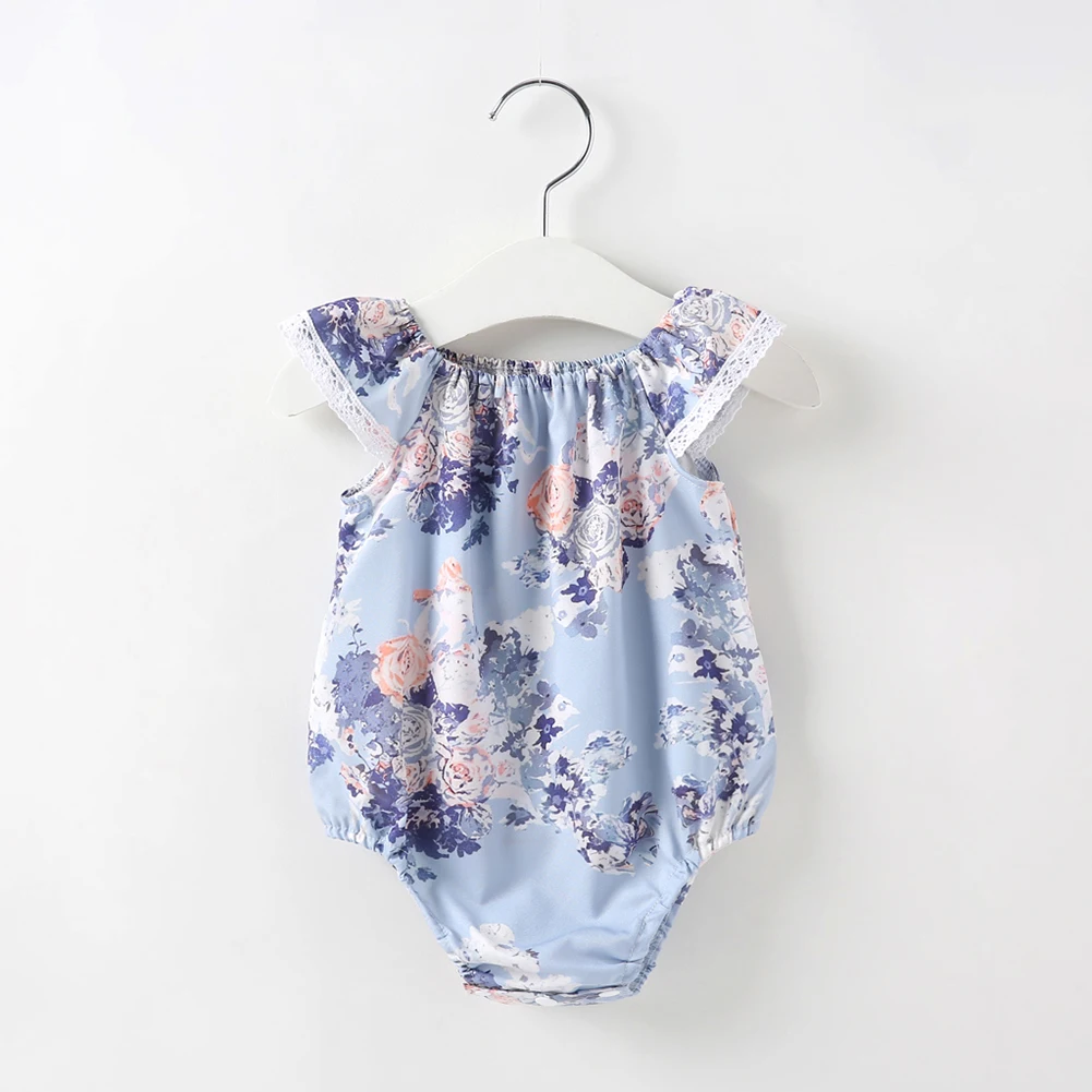 Новый дизайн Хлопковый комбинезон с цветочным принтом Летний детский на