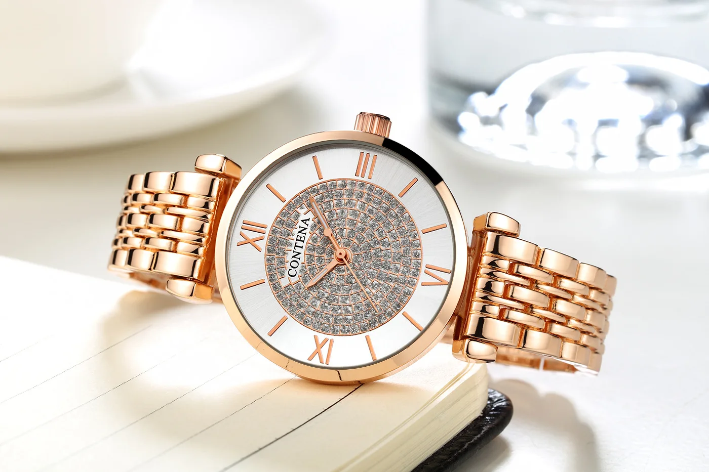 Роскошные женские часы цвета розового золота Простые Модные Повседневные