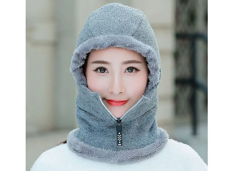 Skullies Beanies женская вязаная шапка шарф женские зимние шапки для женщин капот однотонная Балаклава маска Feminino Beanie Hat cap
