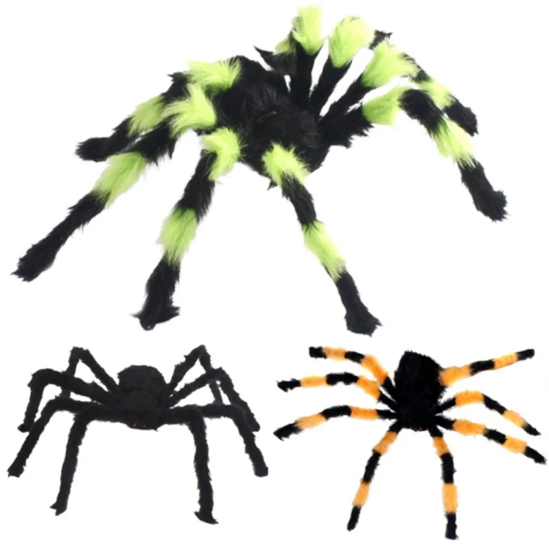 

Halloween decoration props 2Pcs spider 1 spider web 5m white web 75 cm colorful spider Halloween decoration supplies XQ