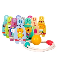 animal puzzles kids game gift numeral cognitive wooden domino bowling toy