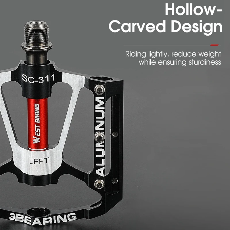 

WEST BIKING 3 Bearings Mountain Bike Pedals Platform Bicycle Flat Pedals 9/16inch Pedals Non-Slip Aluminum Flat Pedals