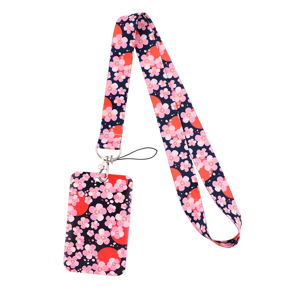 cb896 cherry blossoms new fashion flowers lanyard credit card id holder bag student women bank bus business card cover badge free global shipping