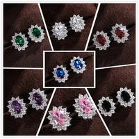 huitan full zircon stud earrings for women bluepurpleredpinkblackwhitegreen oval cz wedding trend female luxury jewelry