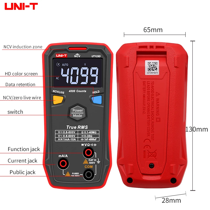 Ручной цифровой мультиметр U-NIT UT123/UT123D Бесконтактный индикатор напряжения силы