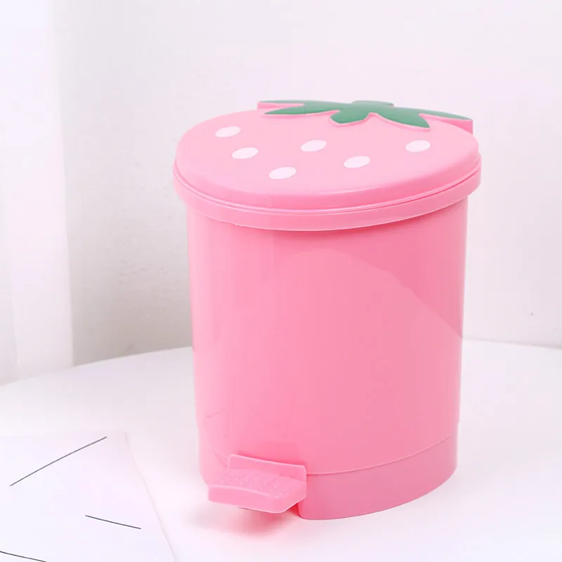 

Cute Pink Red Strawberry Waste Bin Desktop Portable Plastic Mini Garbage Basket Home Bedroom Storage Bucket Trash Can With Lid