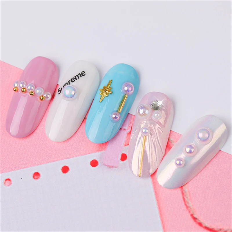 Colours Semicircular Pearl Mixed Size Nail Studs Manicure Nail Art Decorations 1 Box