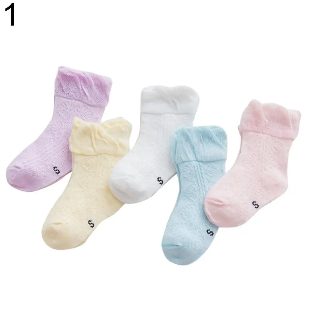 

5Pairs Baby Kids Candy Color Flower Wave Rhombus Thin Summer Cotton Ankle Socks