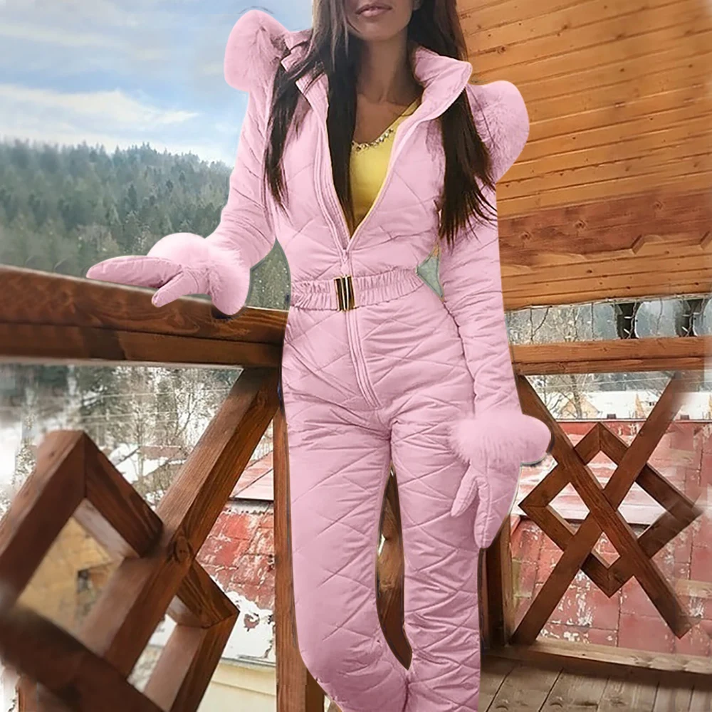 One Piece Ski Jumpsuit Women Thick Warm Snowboard Jacket Winter 2019 Outdoor Snow Suits with Gloves Female Skiing Pant Sets D25 |