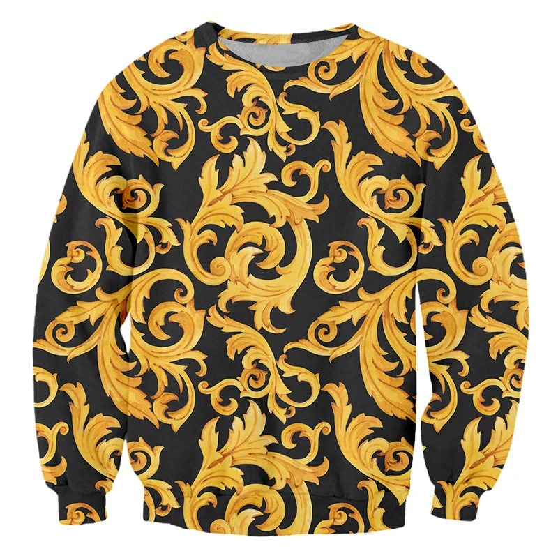 

IFPD EU Size 3d Printed Golden Flower Baroque Court Style Sweatshirts Royal Luxury Long Sleeves Shirts Women Oversize Pullover