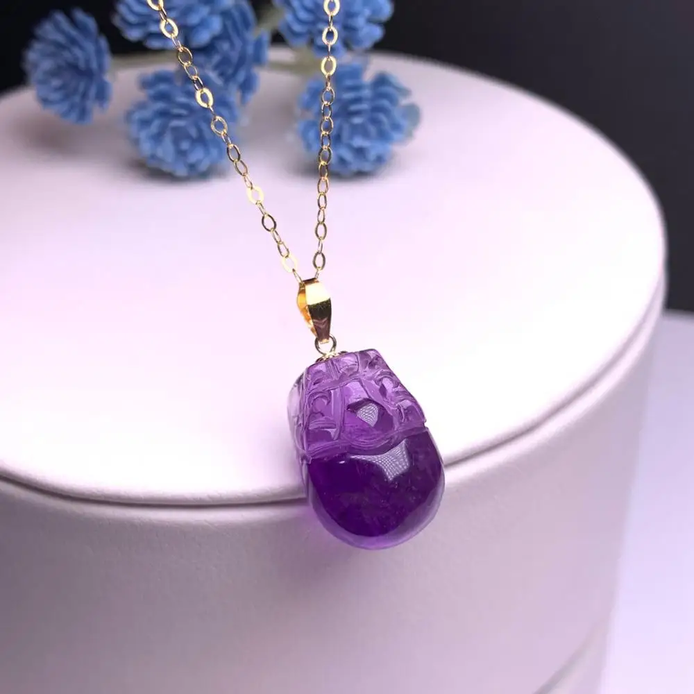 

SHILOVEM 18K YELLOW PIEZOELECTRIC AMETHYST PENDANTS FINE JEWELRY WOMEN TRENDY NO NECKLACE CLASSIC NEW GIFT MYMZ1115.5689Z