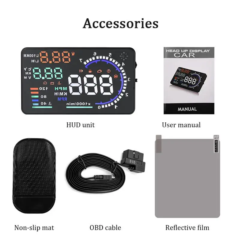 

Universal A8 5.5 Inch HUD Car Head Up Display Car Alarm System OBDII Speed Warning Fuel Consumption Data Diagnostic