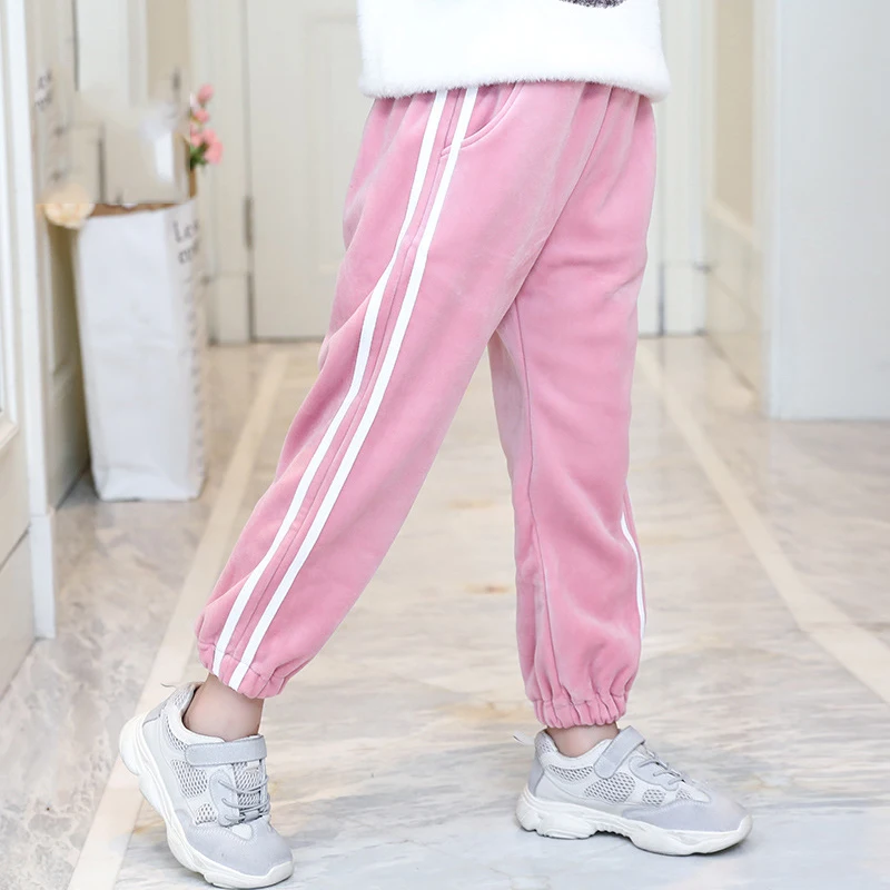 pink Модные спортивные штаны для девочек розовые полосатые яркие хлопковые теплые леггинсы на осень и зиму уличные штаны леггинсы для девочек - Цвет: pink