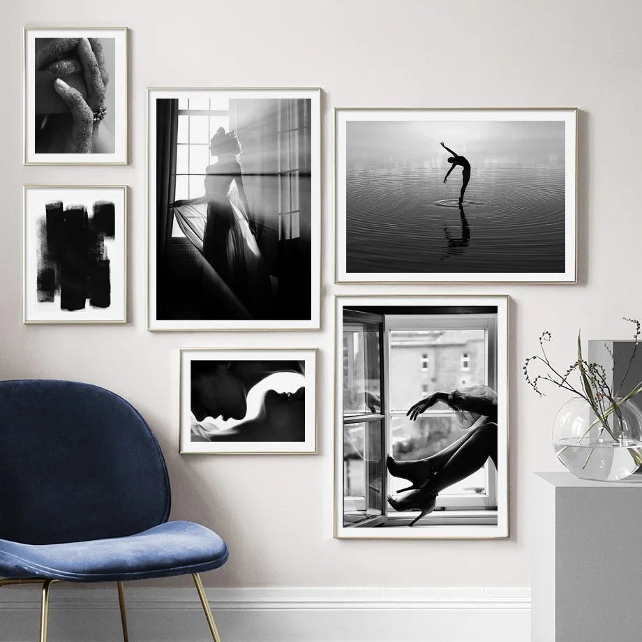 

Canvas Paintings Black White Sexy woman window Nordic Vintage poster Abstract Print Wall Art Pictures For Living Room Decoration