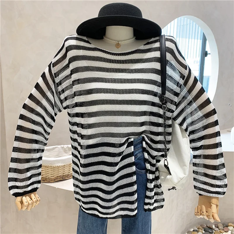 

New Women's Clothing Summer 2021 Fashion Split knit T-shirt loose thin long sleeve sunscreen blouse Top And sling