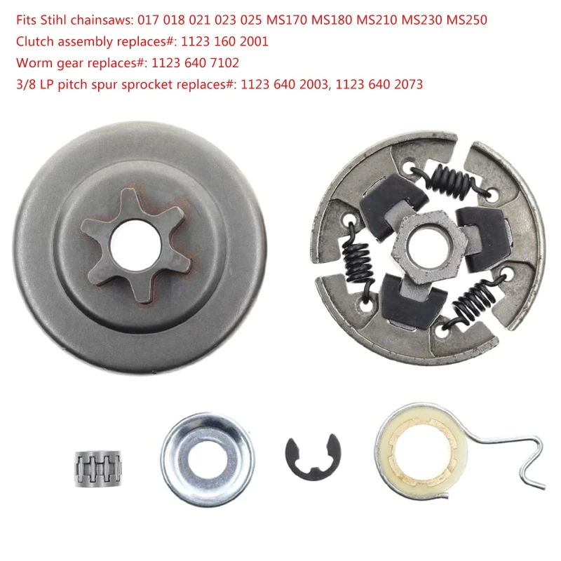

Sprocket Clutch 3/8" for Stihl 017 018 021 023 025 MS170 MS180 MS210 MS230 MS250 Chainsaw with Washer E-Clip Kit Replac