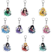 anime ghost slayer keychain metal fashion tanjiro keychain double sided acrylic pendant gift for fans cartoon jewelry wholesale