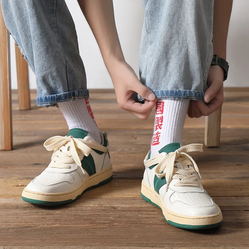 

Кроссовки мужские кожаные на толстой подошве, повседневные Модные Нескользящие кеды в стиле ретро, уличная удобная обувь для прогулок