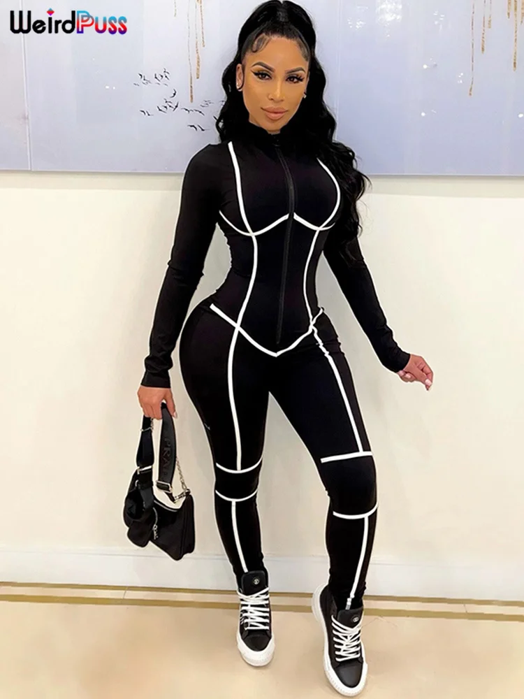 

Комбинезон женский в полоску, на молнии, для занятий фитнесом