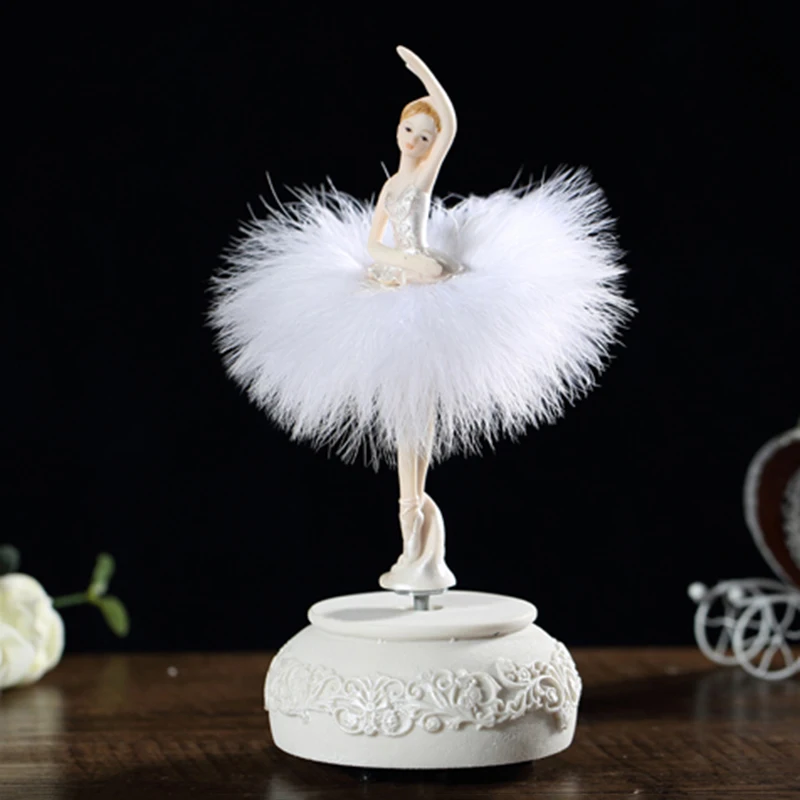 

Ballerina Music Box Dancing Girl Swan Lake Carousel with Feather for Birthday Gift E7
