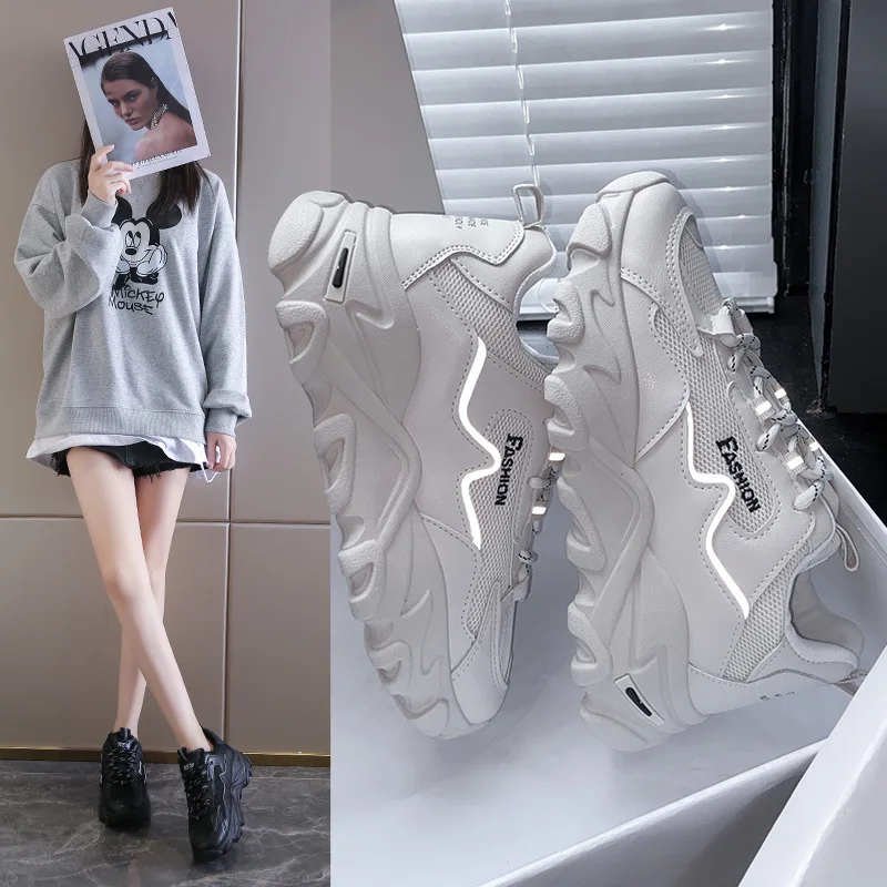 

Новинка осени 2021, старые кроссовки на толстой подошве, Корейская версия женской кроссовки в сеточку красного цвета, женская спортивная обув...