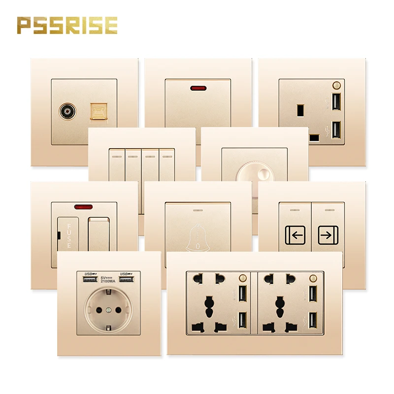

PSSRISE A08 EU UK FR UN Wall Switch Socket USB TV TEL Computer Power Outlet PC Panel Switch for Light Fan Doorbell Water Heater