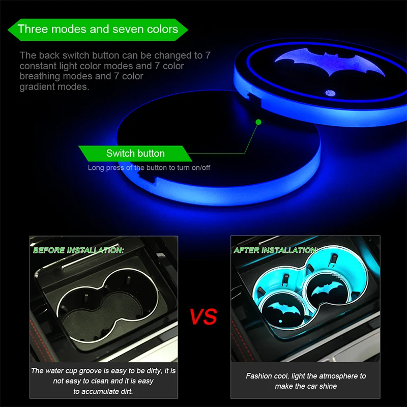 2 шт. 68 мм Автомобильный Интеллектуальный светодиодный держатель для бутылки с