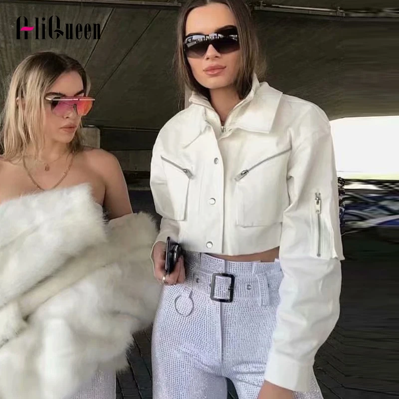 Куртка женская Байкерская с двойным воротником укороченный пиджак высоким