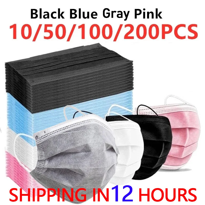10/50/100/200 шт. одноразовые маски цвет синий черный Большие размеры Non-ткали 3 Слои