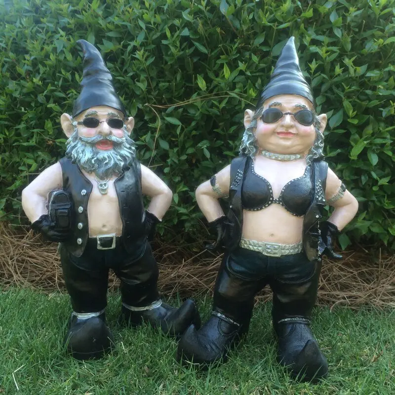 

Gnomes Biker Dude & Babe Motorcycle Gnome Garden Biker Gnome Couple Statues Resin 16cm Figurines