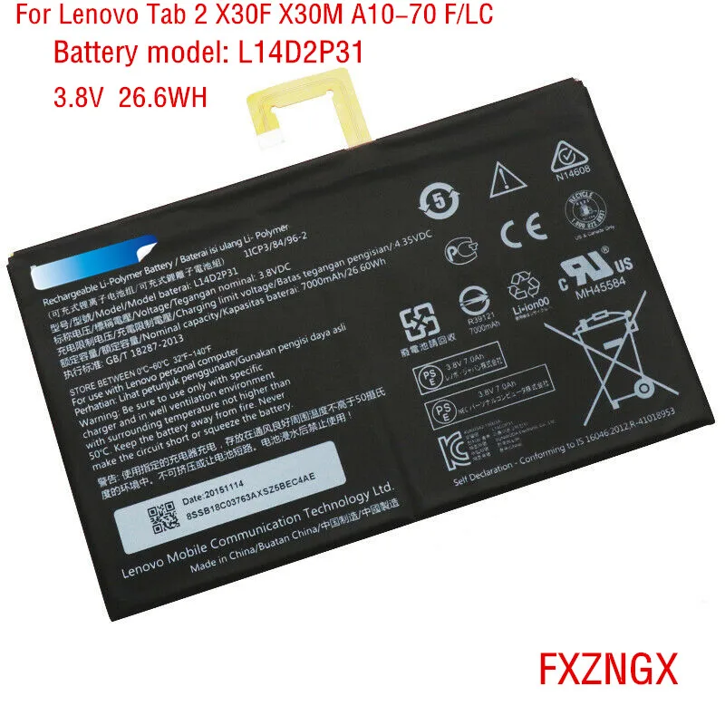 3 8 V 7000 мАч новый оригинальный L14D2P31 батарея для Lenovo Tab 2 TAB2 A10 70F 70L 70LC TB2 X30L X30M