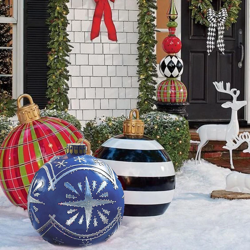 

40cm Christmas Pvc Inflatable Decorative Ball Colorful Xmas Outdoor Ornament For Home Garden Courtyard Christmas Decoration