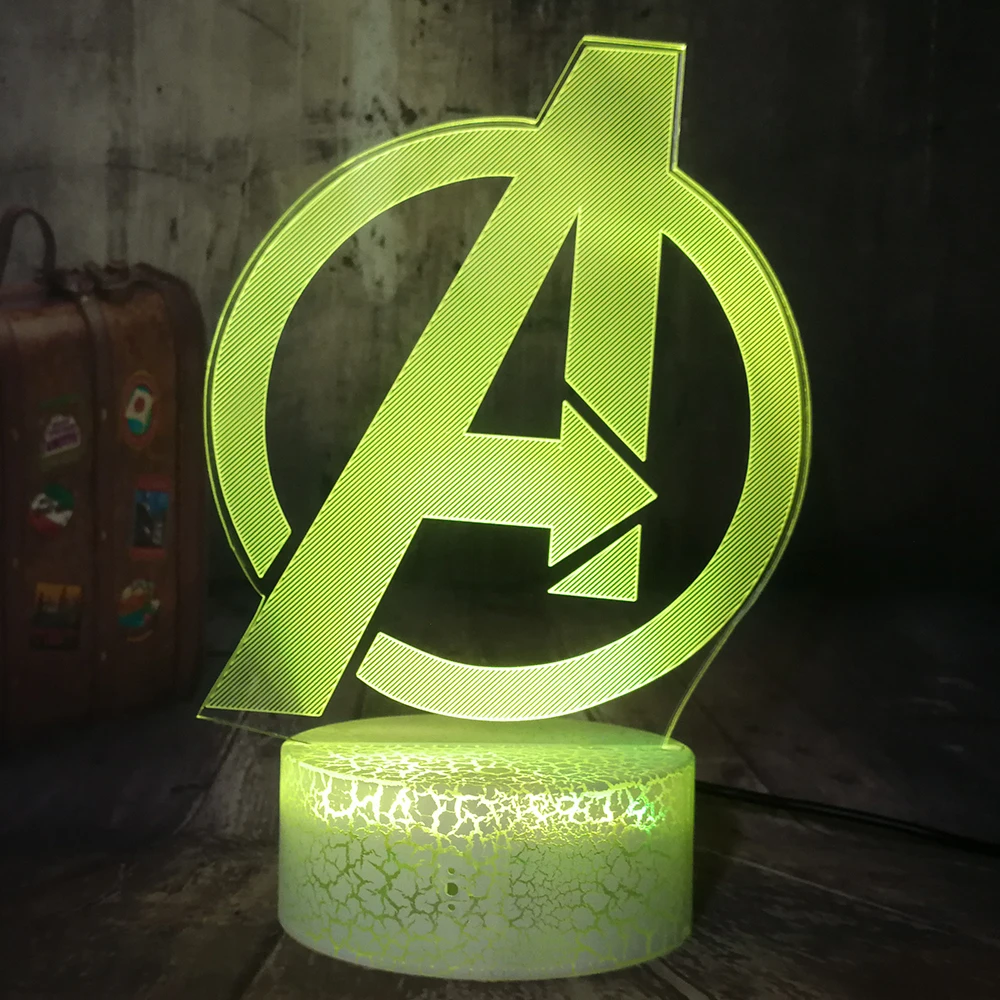 Marvel Comics Legends Мстители логотип 3D светодиодный ночник хрустящий белый базовый