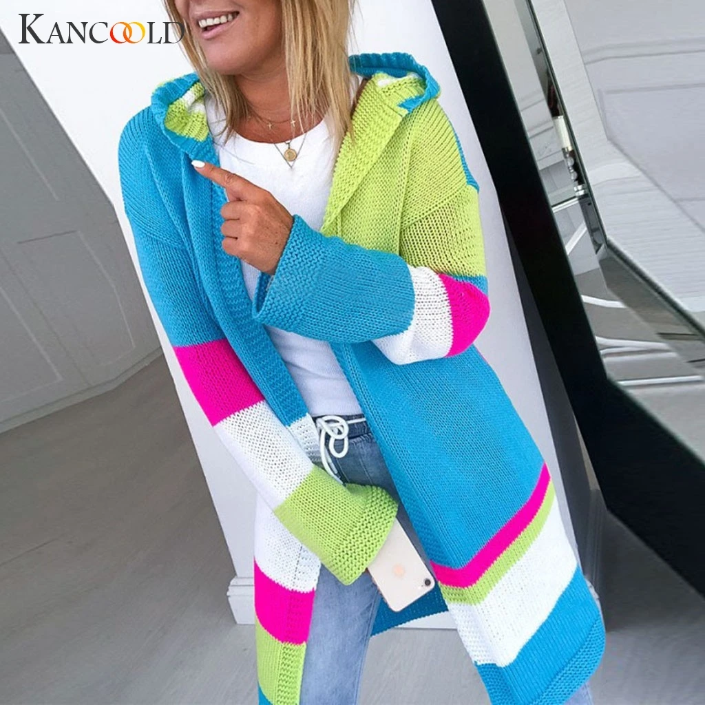 KANCOOLD пальто женские модные повседневные Лоскутные вязанные свитера с длинным рукавом кардиганы с капюшоном Новые пальто и куртки для женщин 2019AUG30