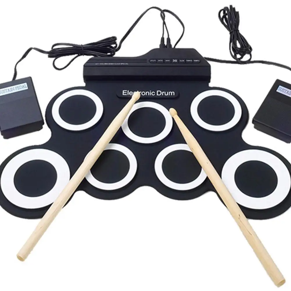 

Hot Drum Electronic Drum Set Compact Size USB 7 Pads Foldable Drum Set Silicone Electric Drum Pad Kit With DrumSticks Foot Pedal