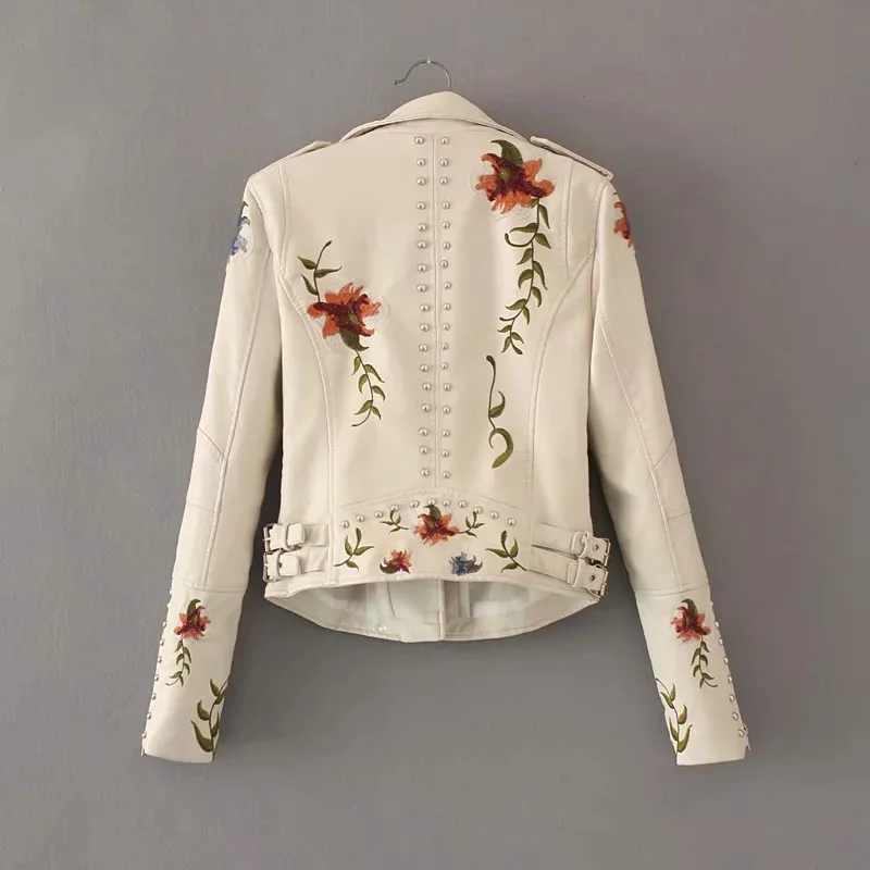 

2019 new ins women's PU leather embroidery motorcycle jacket leather coat
