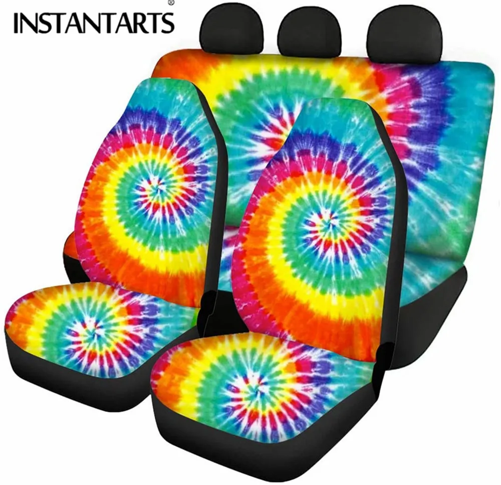 

INSTANTARTS Universal Front& Back Car Seat Cushion Colorful Tie Dye Pattern Dustproof Car Seat Covers Car Interior Accessories