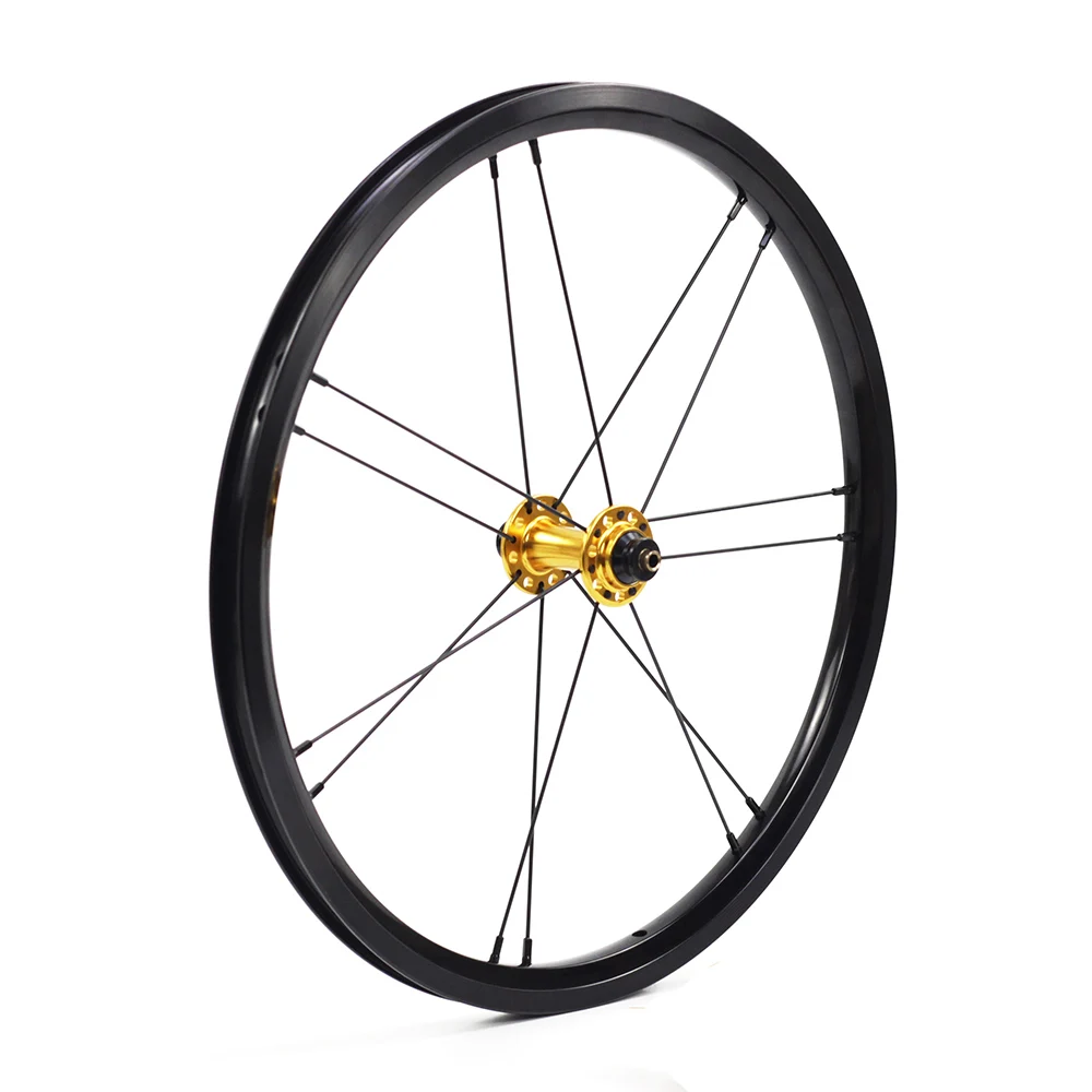 gold front 14H Silverock переднее колесо из сплава 1" 1 3/8" 349 обода тормоза 14H G2 прыгающие отверстия для Brompton 3sixty пользовательские велосипедные колеса разных цветов - Цвет: gold front 14H
