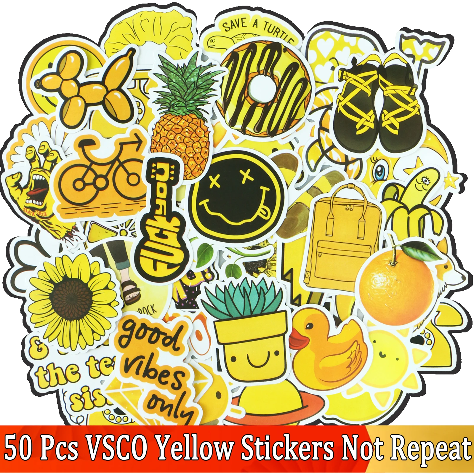 50 шт./лот желтые милые VSCO Стикеры для девочек бутылки воды скейтборд ноутбук