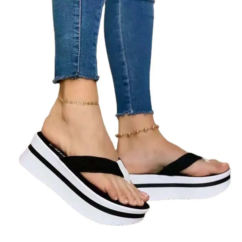 

2021 New Arrival Women Chunky Sandals High Heels Wedges Flip Flops Lady Pure Color Water Summer Shoes Plus Size 41 42 43